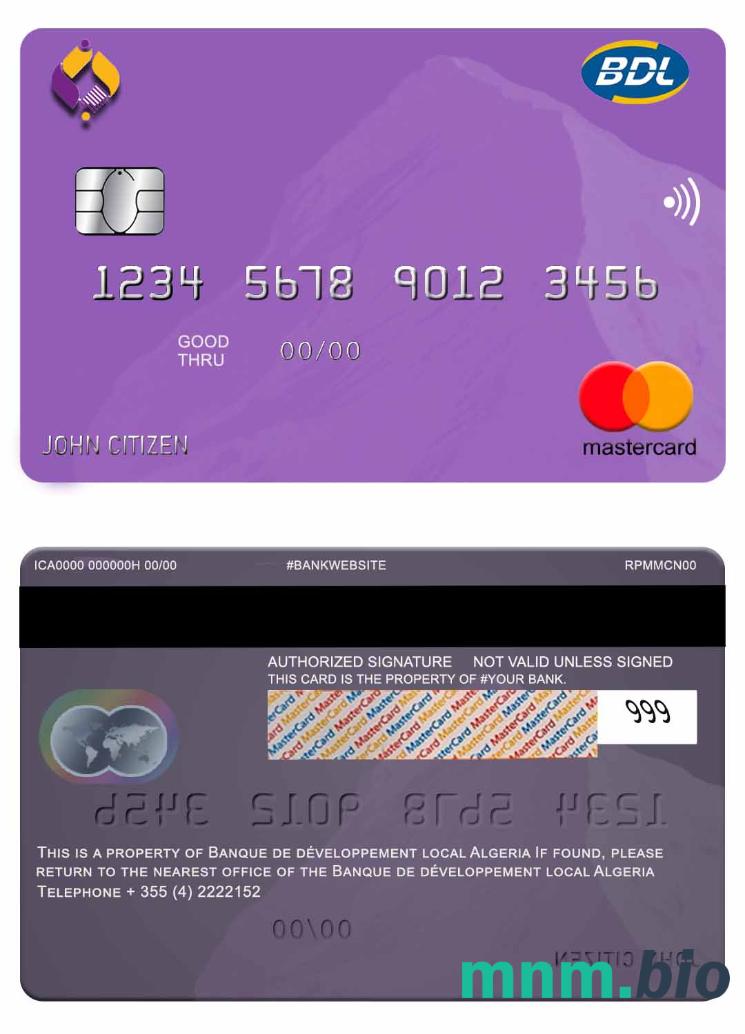 Algeria Banque de developpement przykład karty mastercard w formacie PSD
